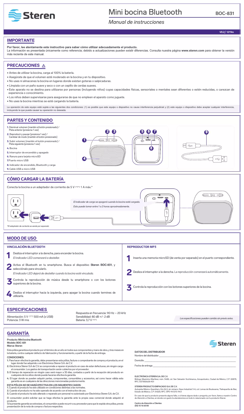 Image de la première page du manuel de l'appareil BOC-831