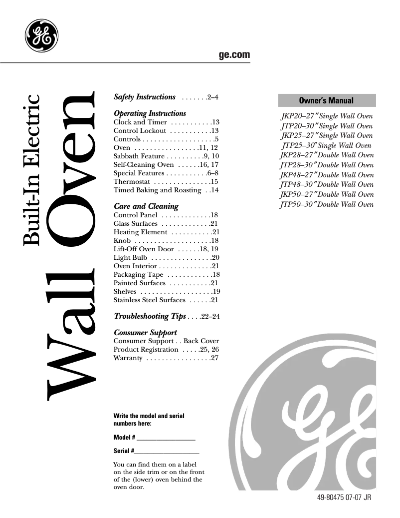 Page 1 de la notice Manuel utilisateur GE JTP28WFWW