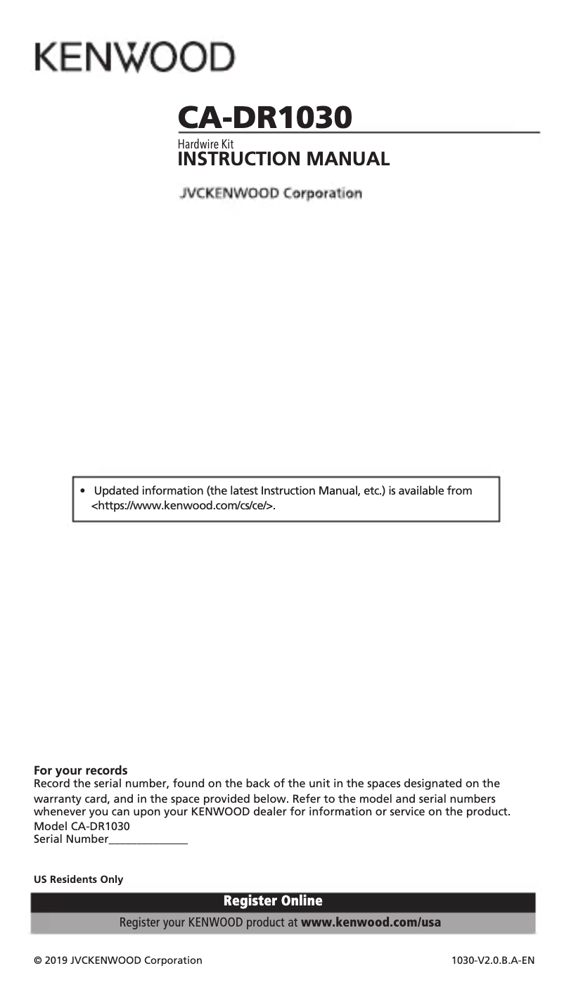 Image de la première page du manuel de l'appareil CA-DR1030