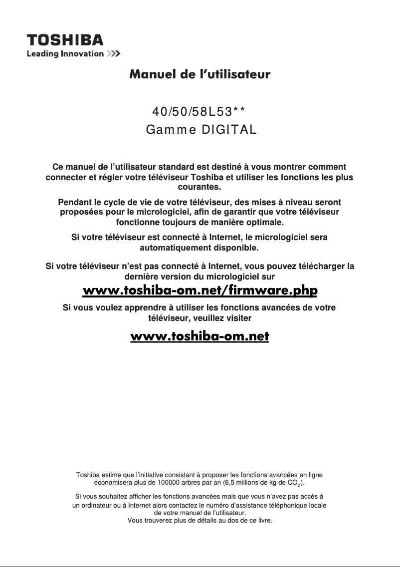 Page n°1 - Manuel utilisateur Toshiba 58L5333DG