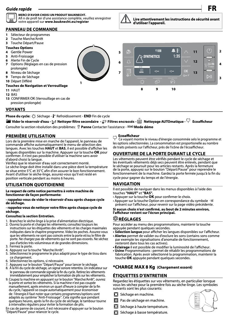 Page n°1 - Manuel d'utilisation et d'entretien Bauknecht B8 D83WB BE