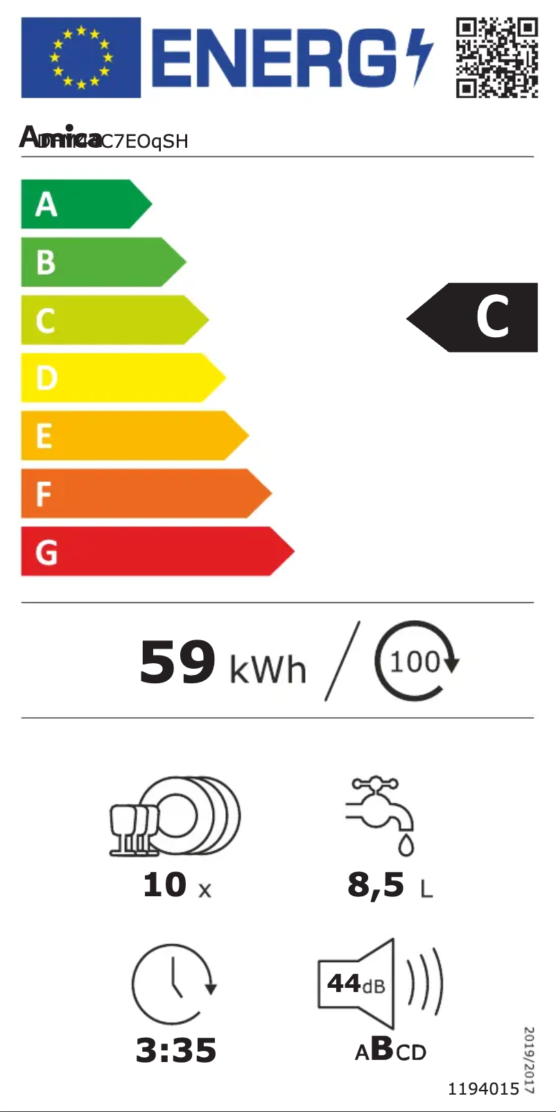 Página 1 del manual Etiqueta energética Amica DFM44C7EOqSH