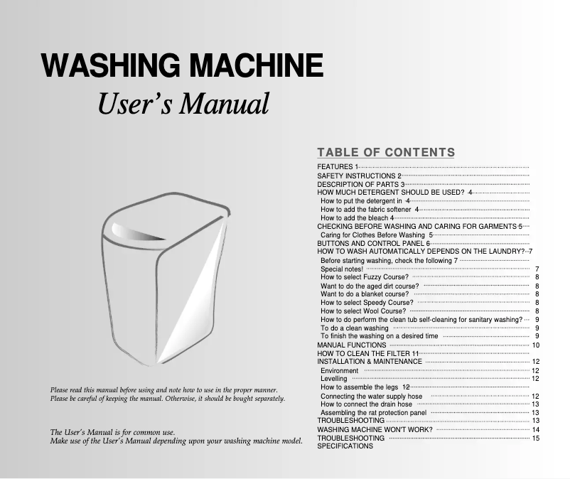 Image de la première page du manuel de l'appareil WA1151S