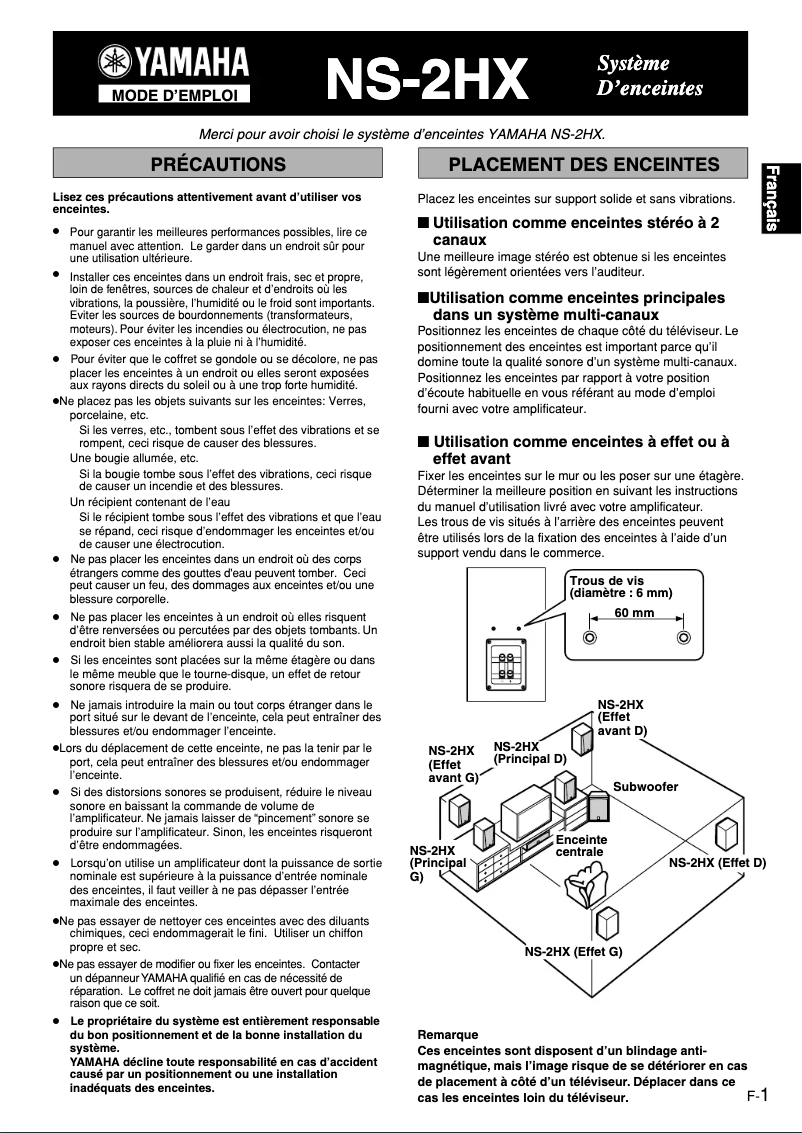 Page n°1 - Manuel utilisateur Yamaha NS-2HX
