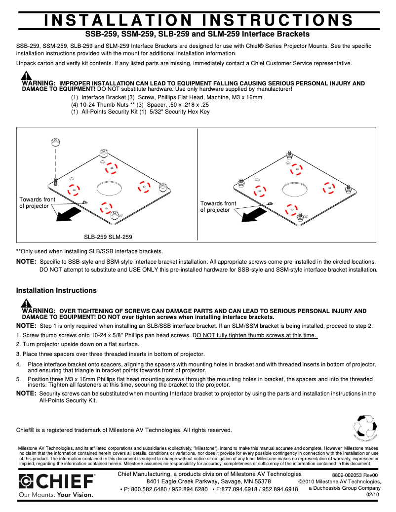 Page n°1 - Manuel utilisateur Chief RSA259