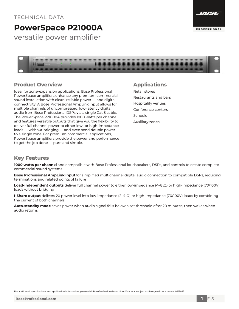 Page n°1 - Fiche technique Bose PowerSpace P21000A