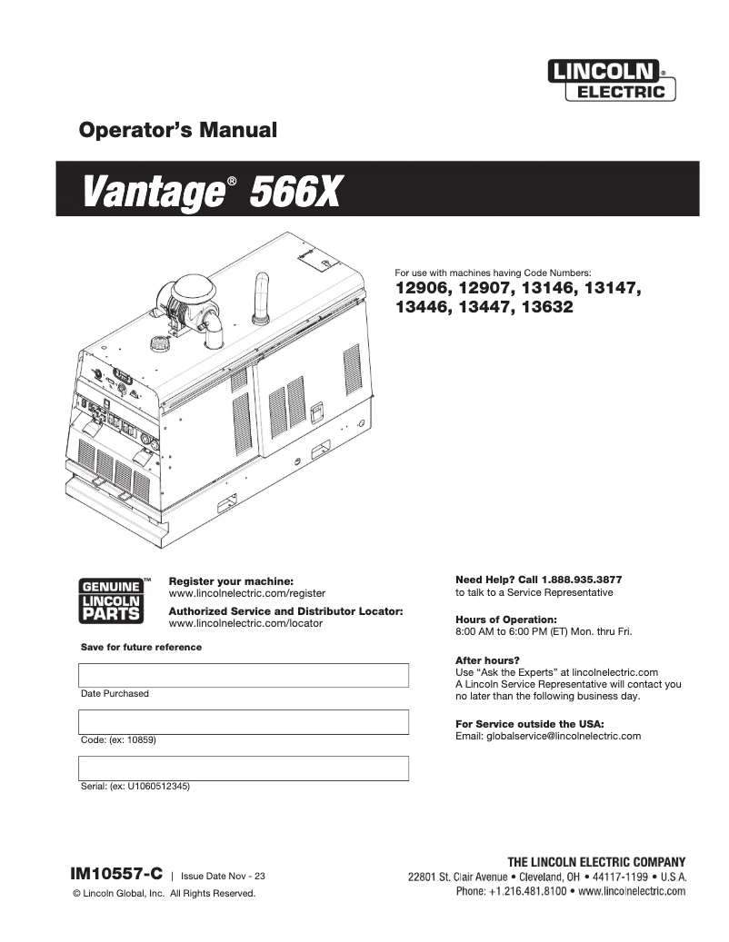 Página 1 del manual Manual de usuario Lincoln Electric Vantage 566X