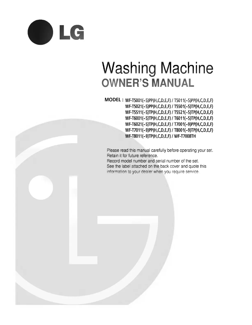 Page 1 de la notice Manuel utilisateur LG WF-T5004PP