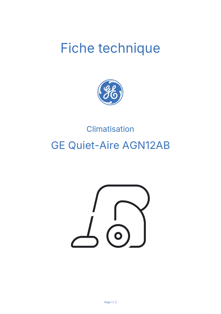 Page n°1 - Fiche technique GE Quiet-Aire AGN12AB