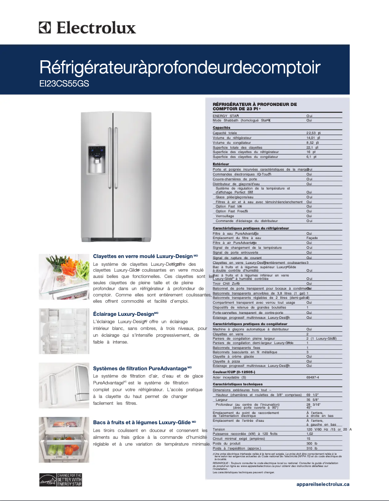 Page n°1 - Fiche technique Electrolux EI23CS55GS