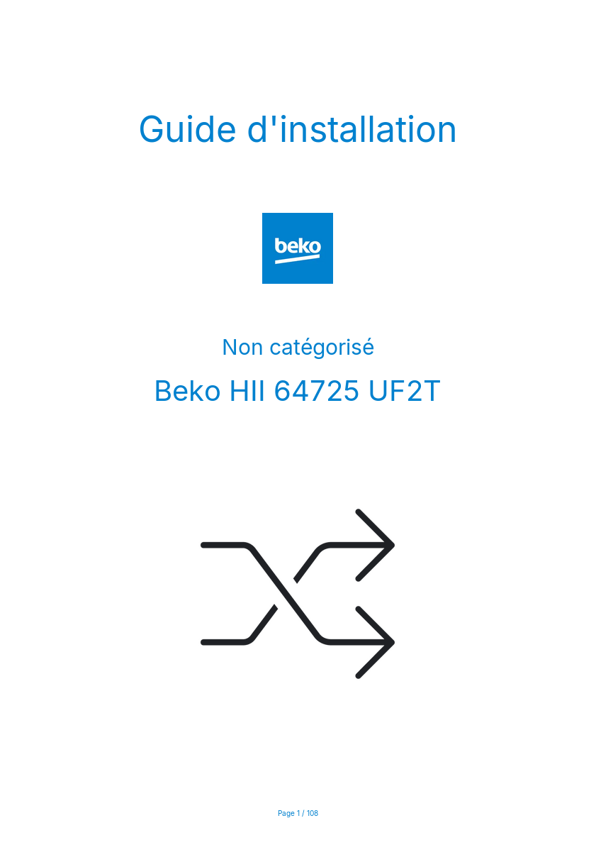 Page n°1 - Guide d'installation Beko HII 64725 UF2T