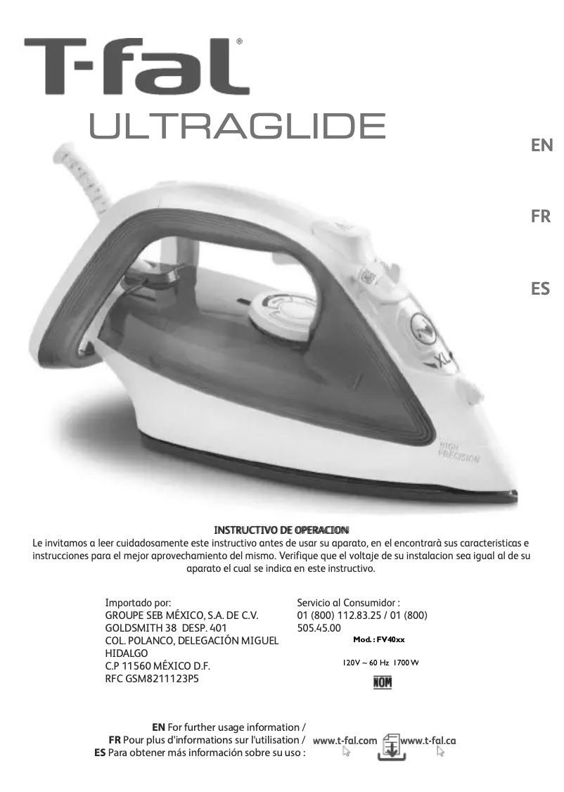 Page 1 de la notice Manuel utilisateur T-Fal Ultraglide FV4026