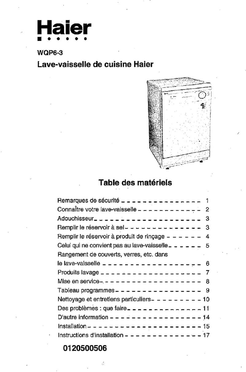 Page 1 de la notice Manuel utilisateur Haier WQP6-3