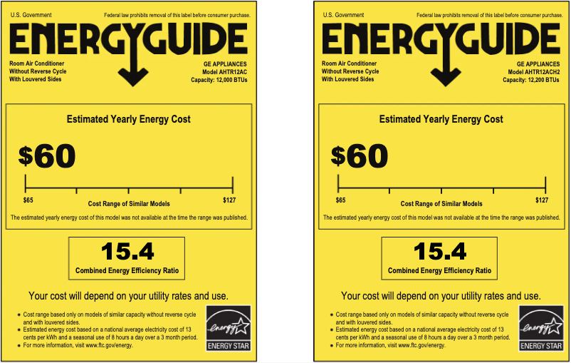 Page 1 de la notice Label énergétique GE Profile AHTR12AC