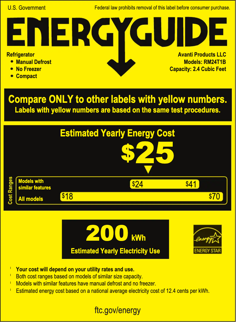 Page 1 de la notice Label énergétique Avanti RM24T1B