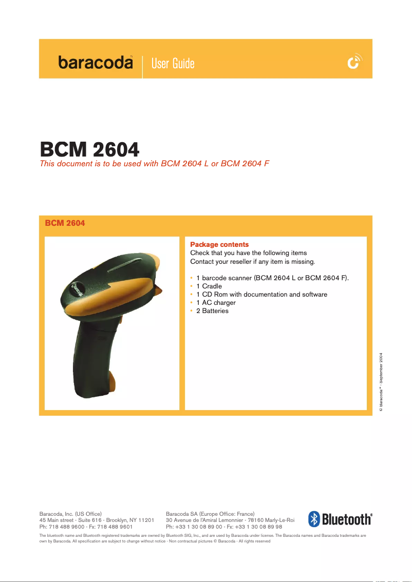 Page n°1 - Manuel utilisateur Baracoda BCM2604