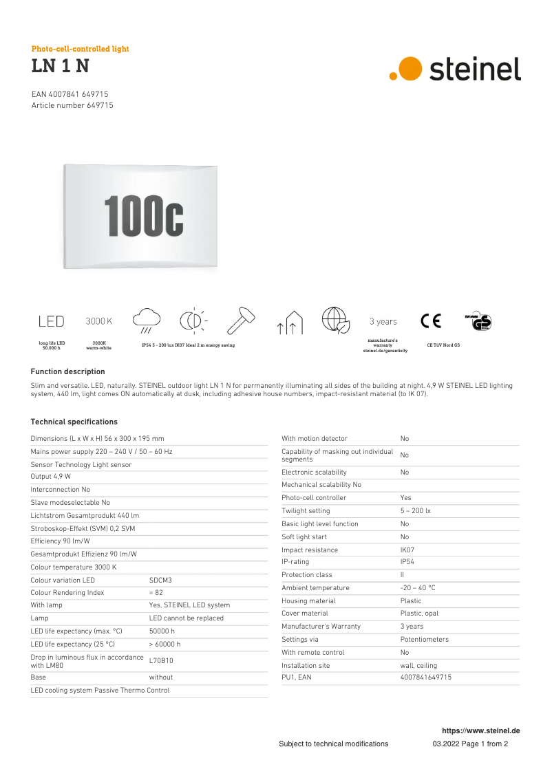 Image de la première page du manuel de l'appareil LN 1 N