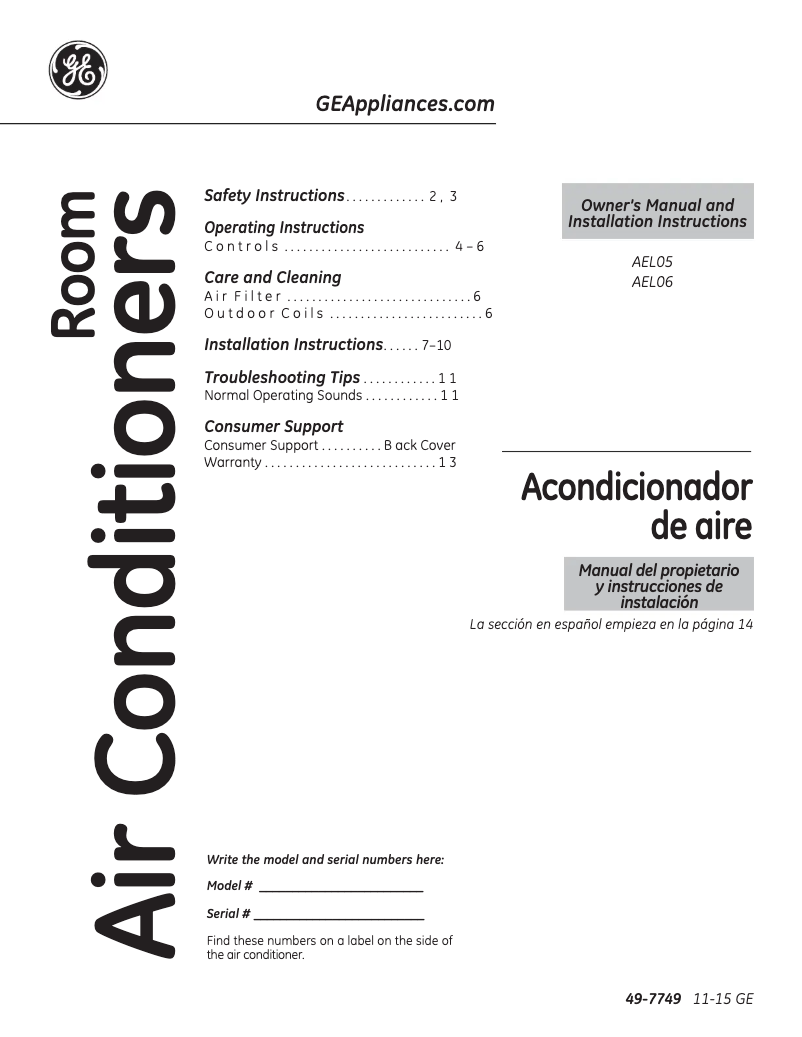 Page 1 de la notice Guide d'installation GE AEL05LV