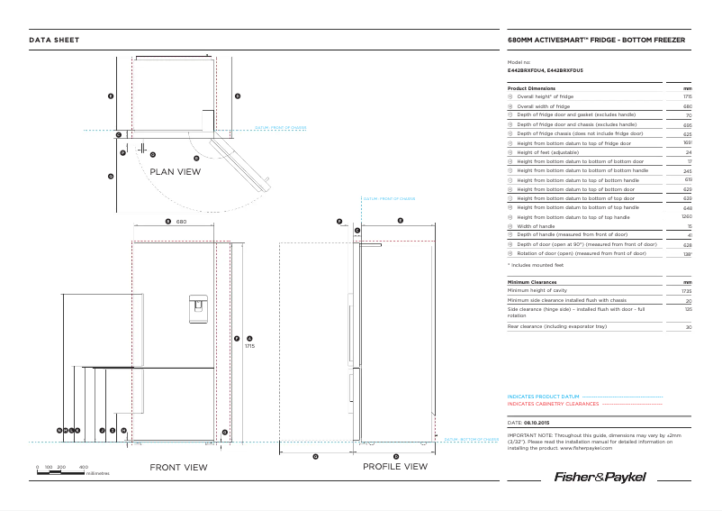 Page n°1 - Fiche technique Fisher & Paykel E442BRXFDU5