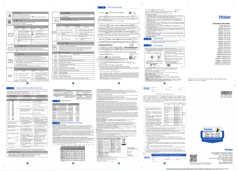 Page 1 de la notice Manuel utilisateur Haier HWM65-306ES5