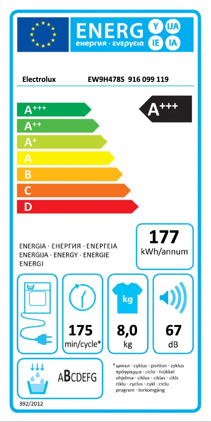 Page n°1 - Label énergétique Electrolux EW9H478S