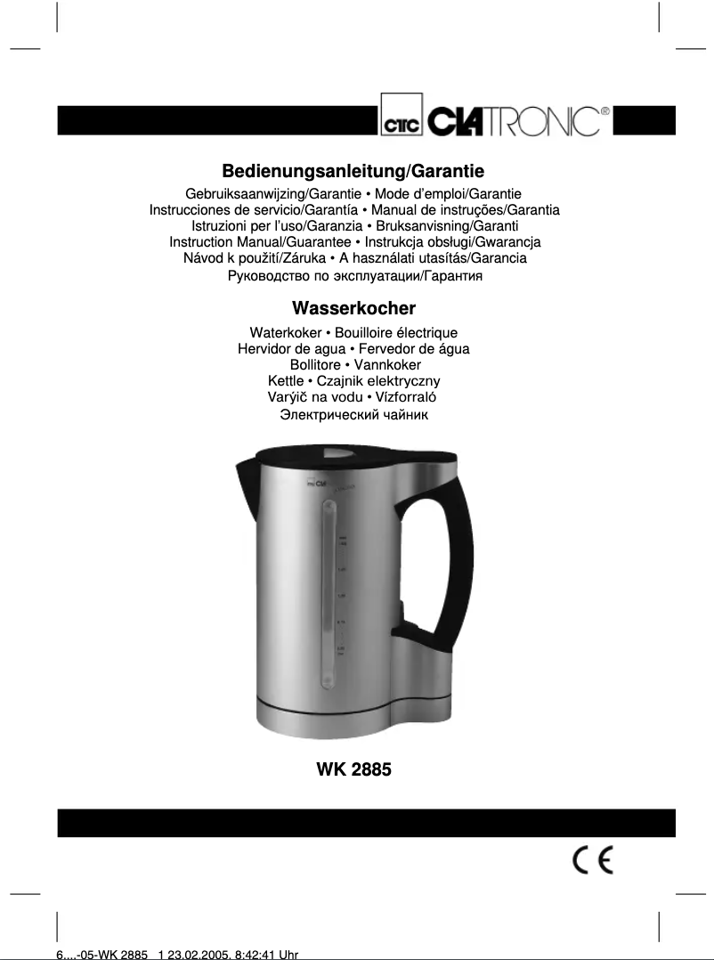 Page 1 de la notice Manuel utilisateur Clatronic WK 2885