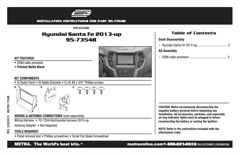 Página 1 del manual Guía de instalación Metra 95-7354B