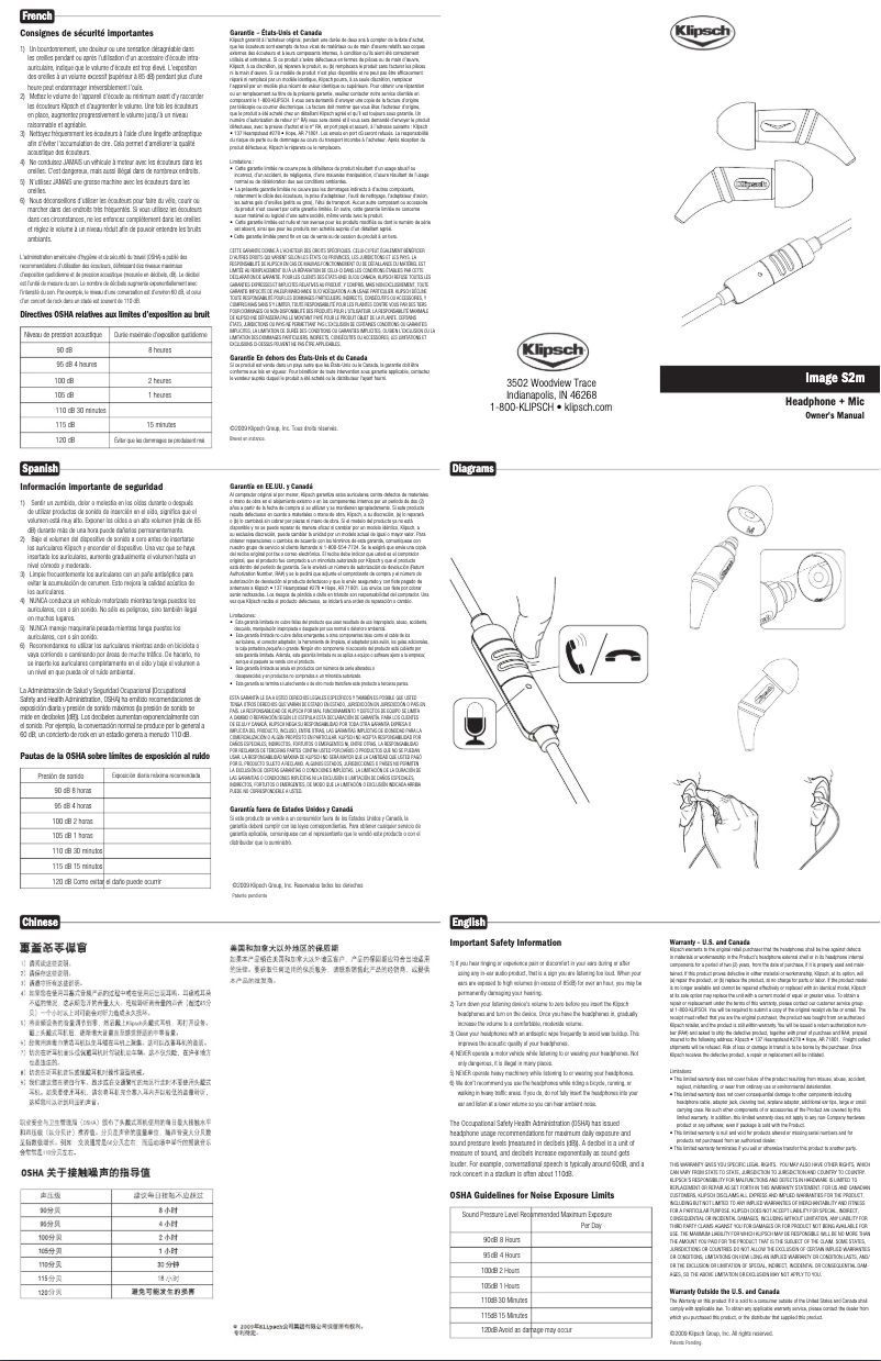 Page 1 de la notice Manuel utilisateur Klipsch Image S2m