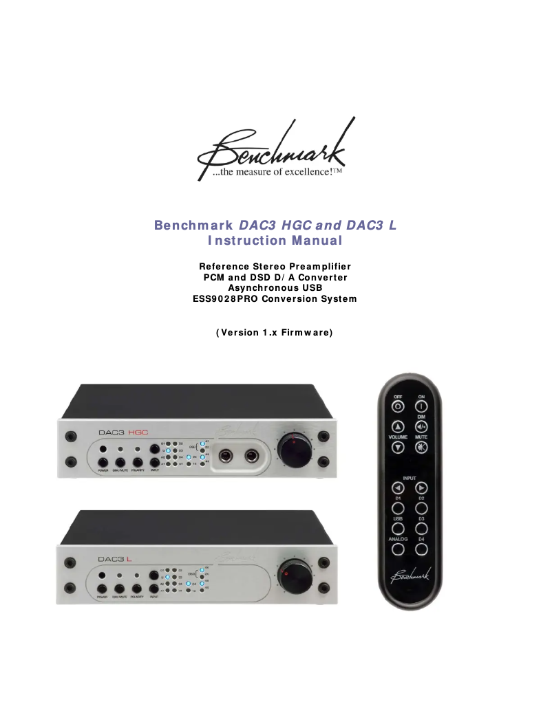 Page 1 de la notice Manuel utilisateur Benchmark DAC3 L