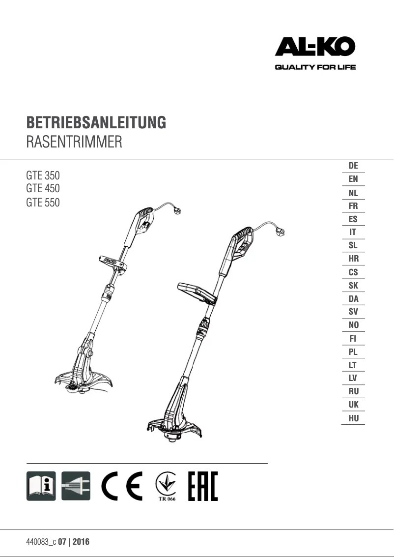Image de la première page du manuel de l'appareil GTE 550 Premium