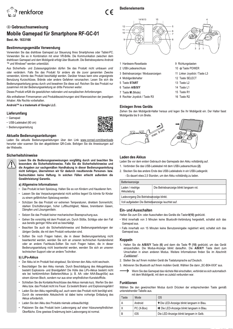 Image de la première page du manuel de l'appareil RF-GC-01