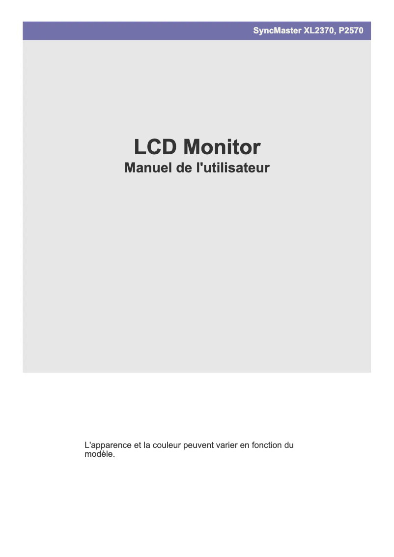 Image de la première page du manuel de l'appareil SyncMaster XL2370