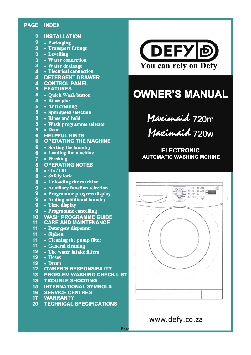 Page n°1 - Manuel utilisateur Defy Maximaid 720w