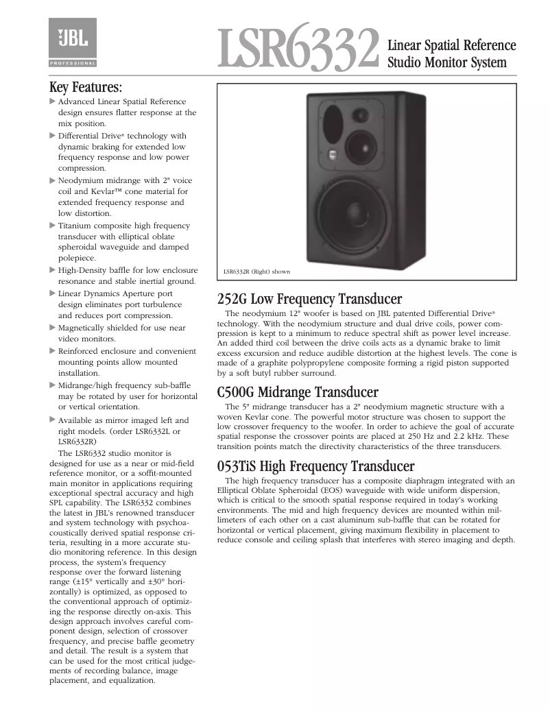 Page 1 de la notice Fiche technique JBL LSR6332