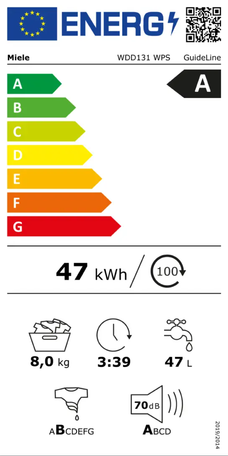 Page n°1 - Label énergétique Miele WDD 131 WPS GuideLine