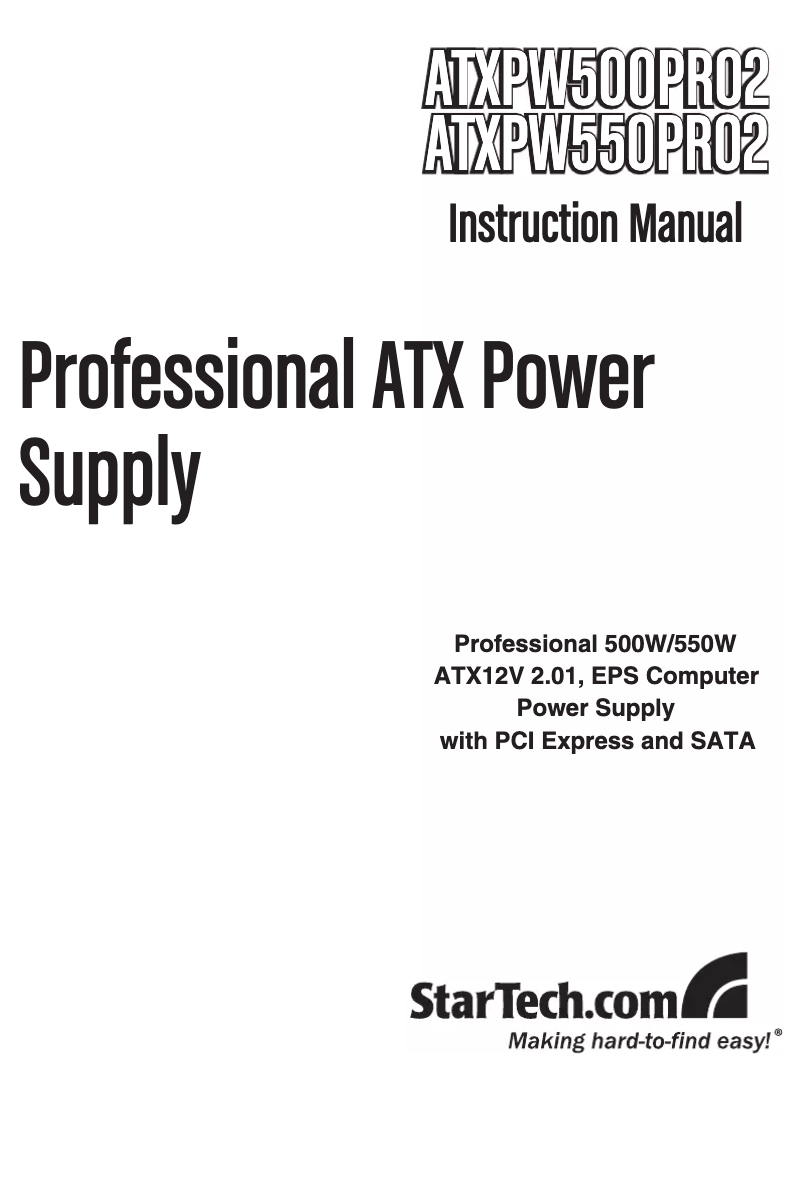 Page n°1 - Manuel utilisateur StarTech.com Professional ATXPW500PRO2
