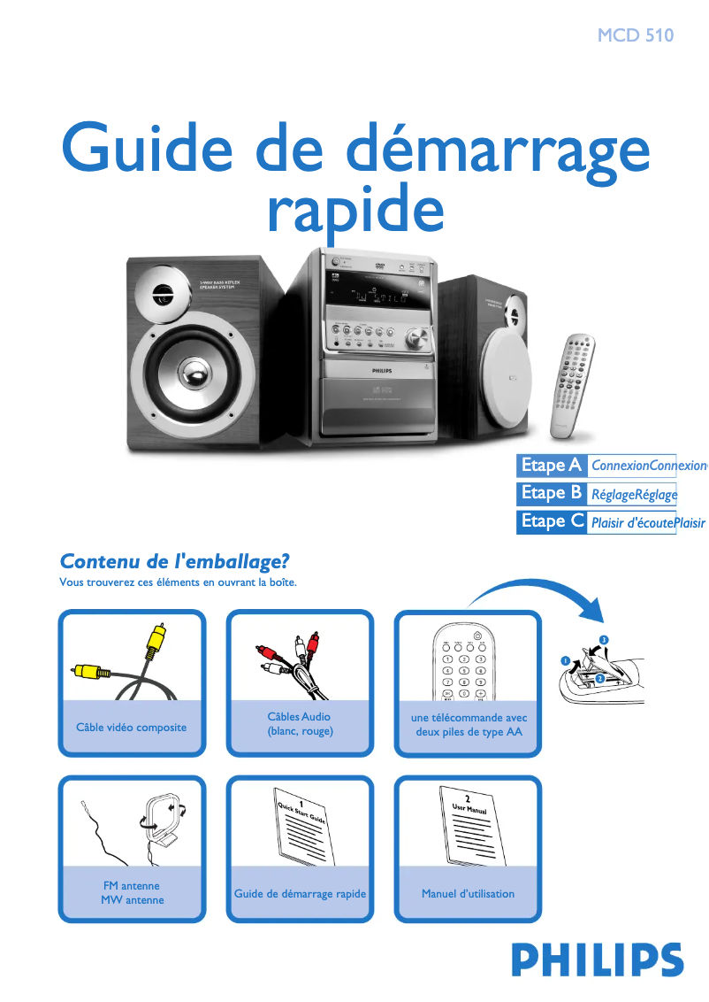 Page n°1 - Guide de démarrage rapide Philips MCD510