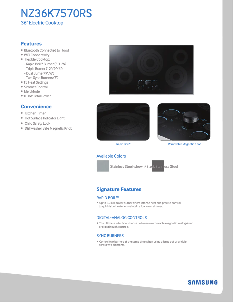 Page n°1 - Informations de garantie Samsung NZ36K7570RG