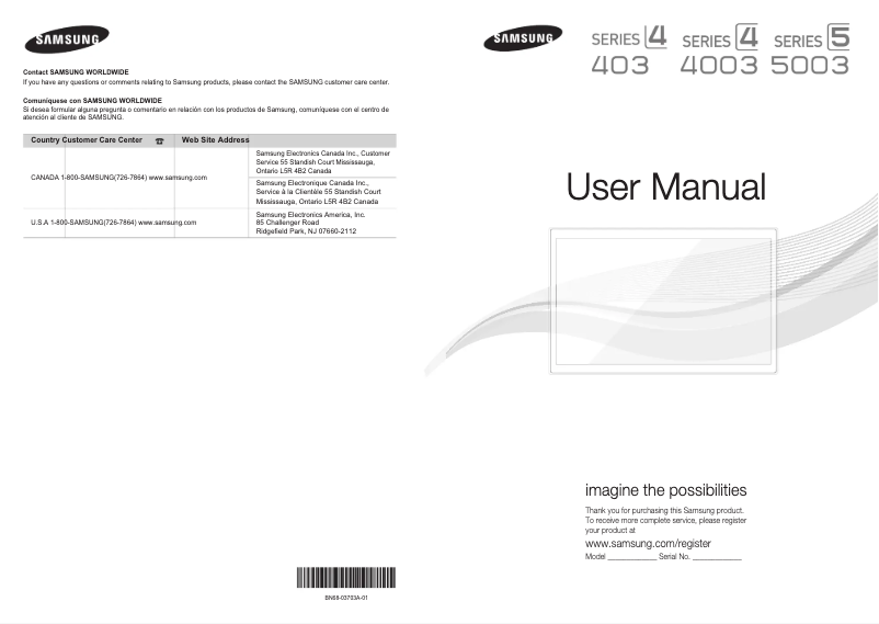 Page 1 de la notice Manuel utilisateur Samsung LN32D403