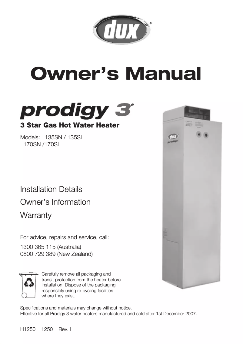 Página 1 del manual Manual de usuario Dux Prodigy 3 170SL