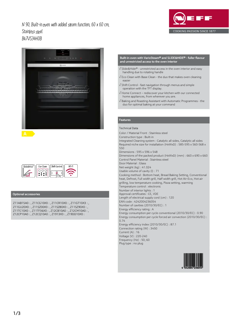 Page n°1 - Fiche technique Neff B47VS34H0B
