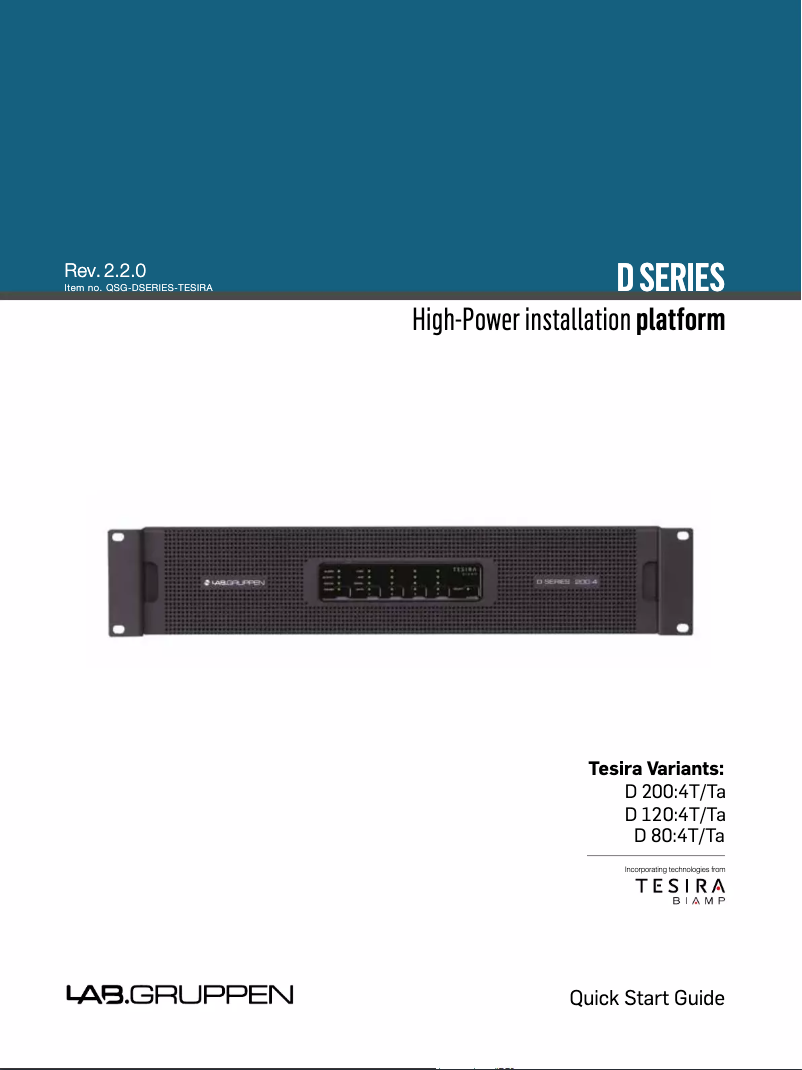 Page 1 de la notice Guide de démarrage rapide Lab Gruppen D 200:4Ta