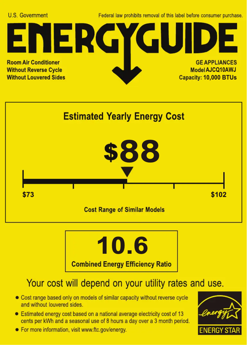Page n°1 - Label énergétique GE AJCQ10AWJ