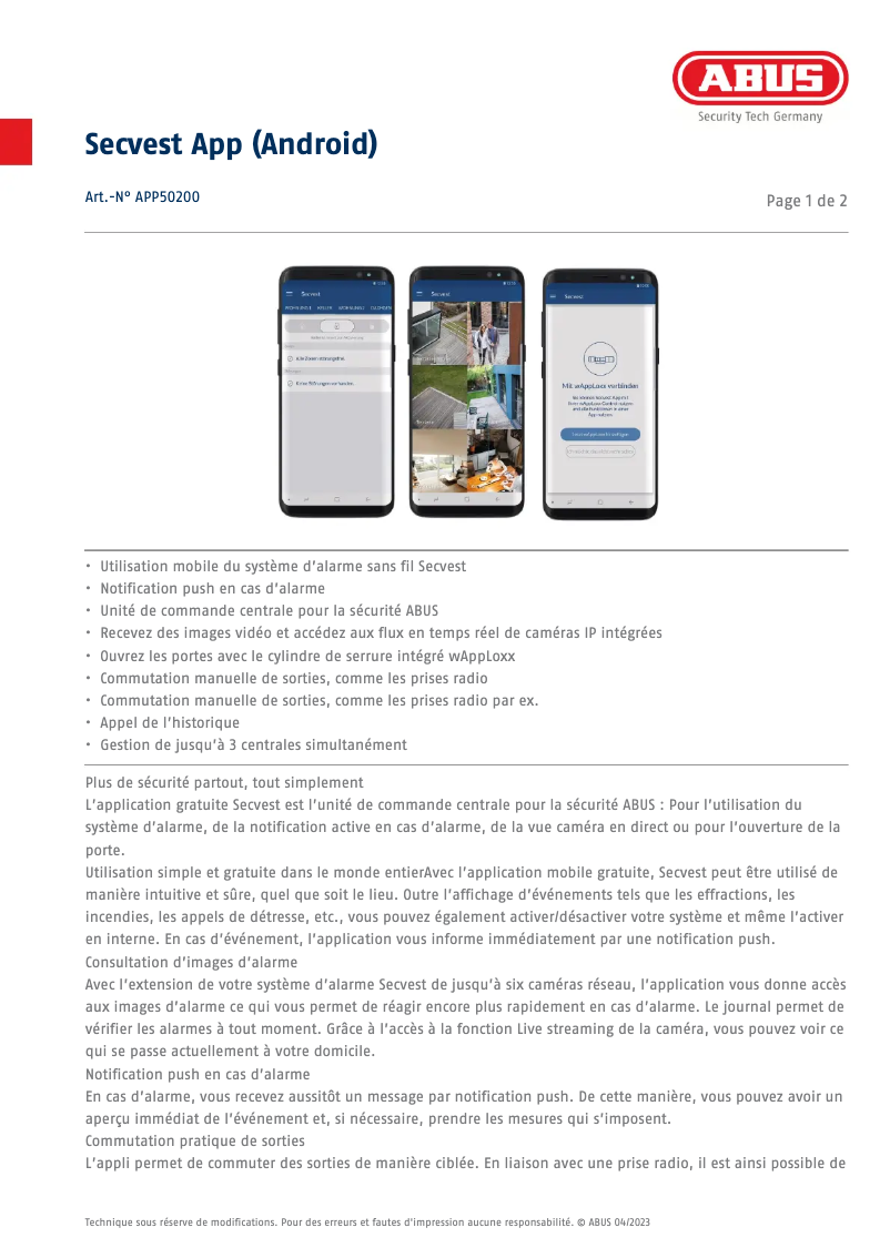 Page n°1 - Fiche technique Abus APP50200