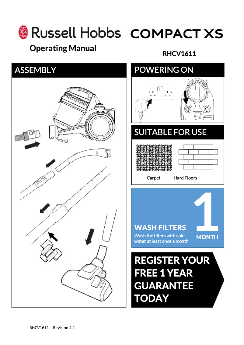 Page 1 de la notice Manuel utilisateur Russell Hobbs Compact XS RHCV1611