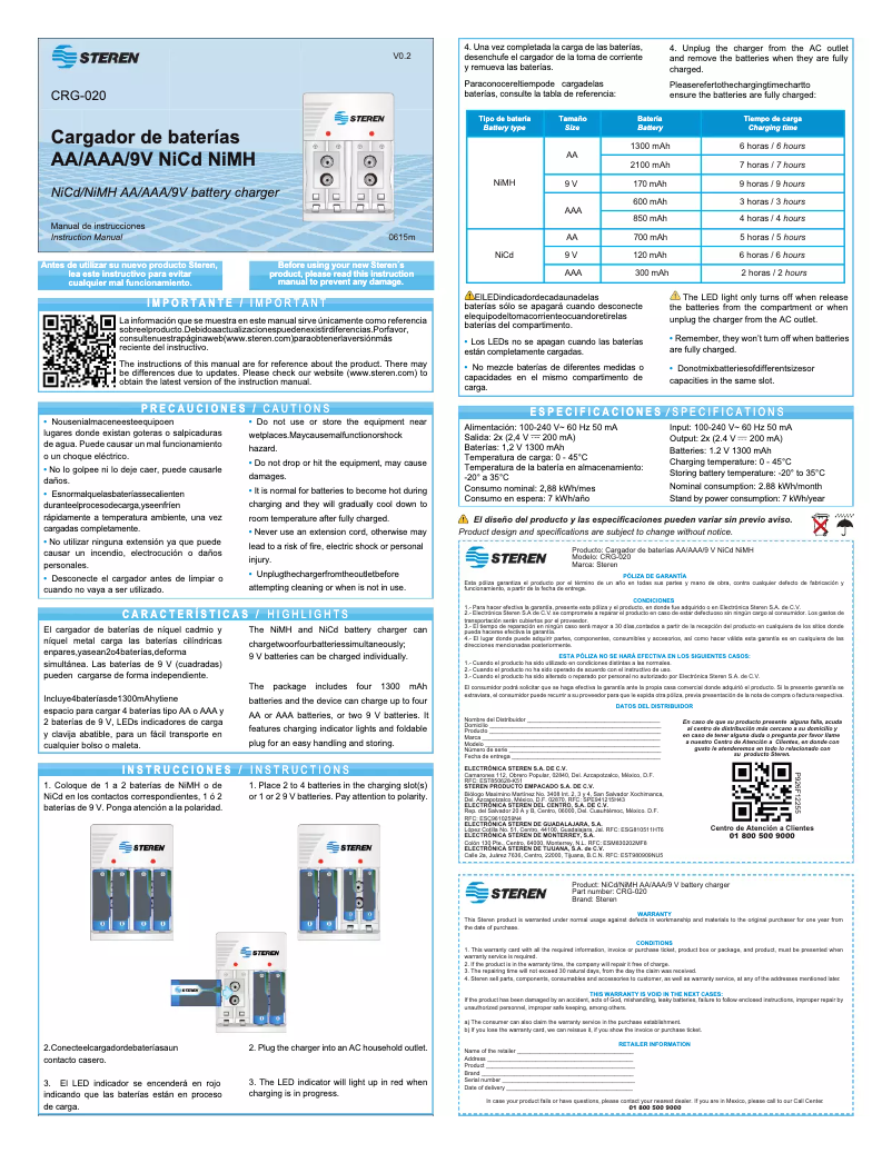 Página 1 del manual Manual de usuario Steren CRG-020