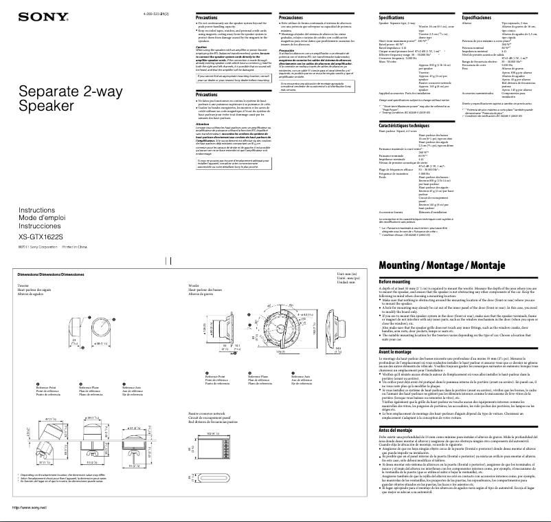 Page 1 de la notice Manuel utilisateur Sony XS-GTX1622S
