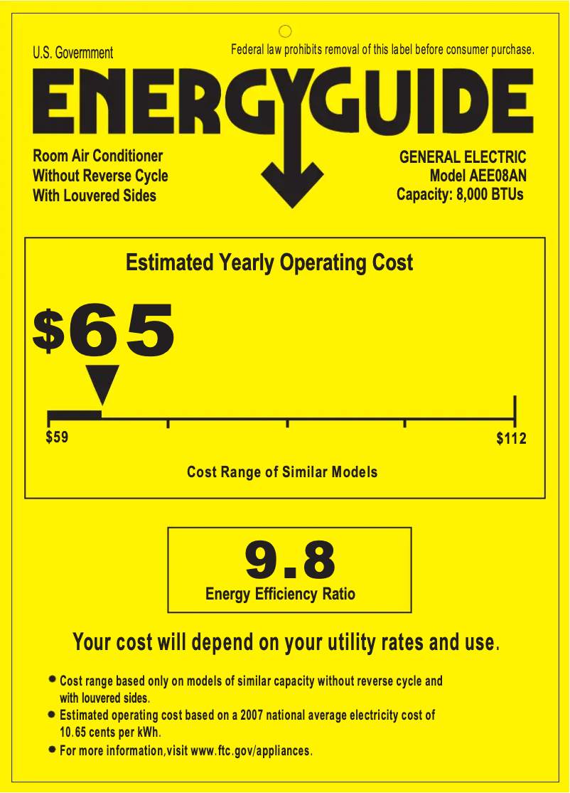 Page n°1 - Label énergétique GE AEE08AN