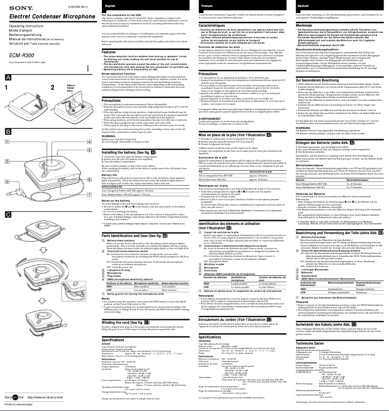 Page 1 de la notice Manuel utilisateur Sony ECM-R300