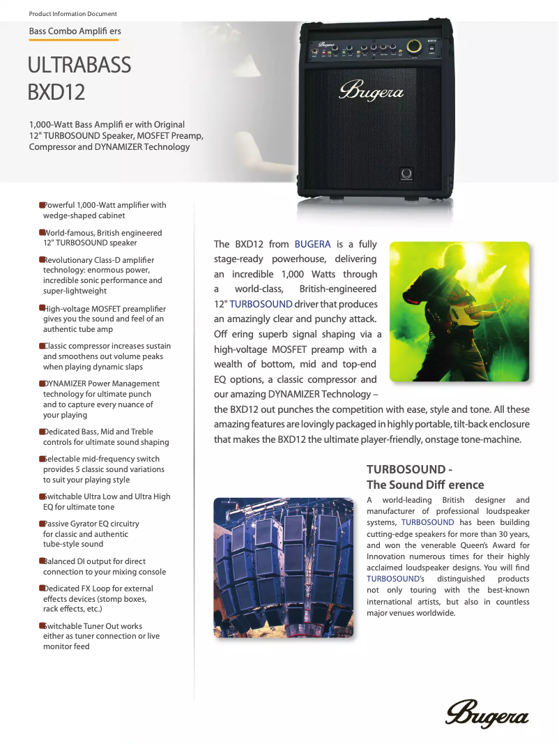 Page 1 de la notice Fiche technique Bugera Ultrabass BXD12